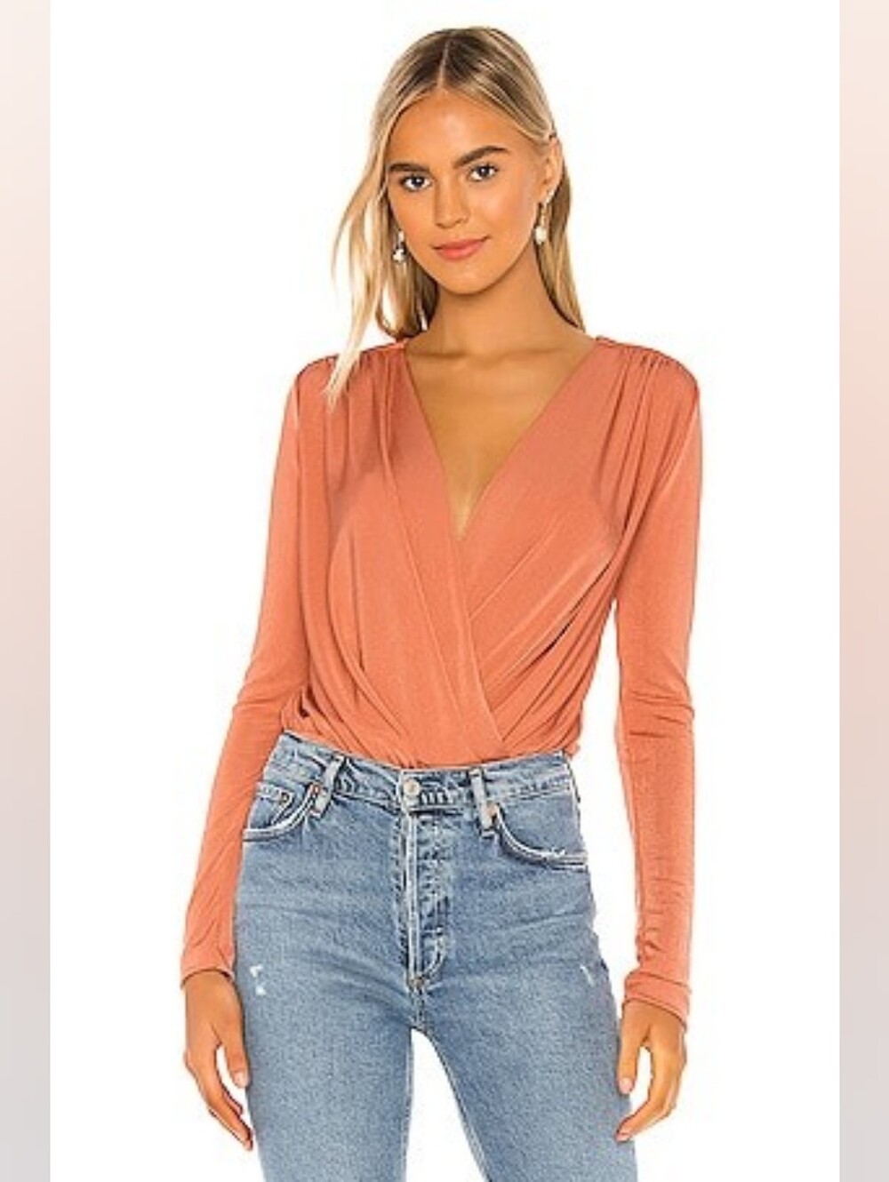 Free People Turnt Bodysuit Ginger Spice Long Sleeve Wrap Front M
